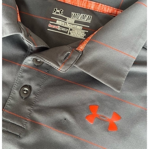 Under Armour Youth Medium (10/12) Boy’s Grey Orange Golf Shirt - Picture 2 of 2